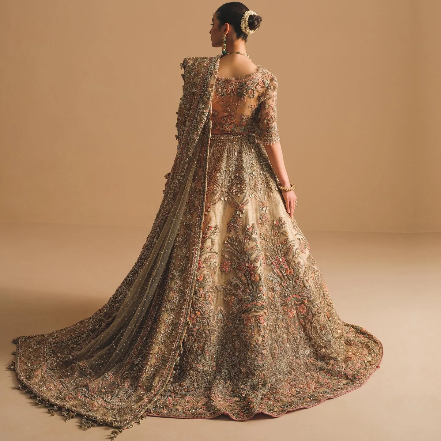 Designer Indian Bridal Wear Peach Gold Lehenga Choli Dress