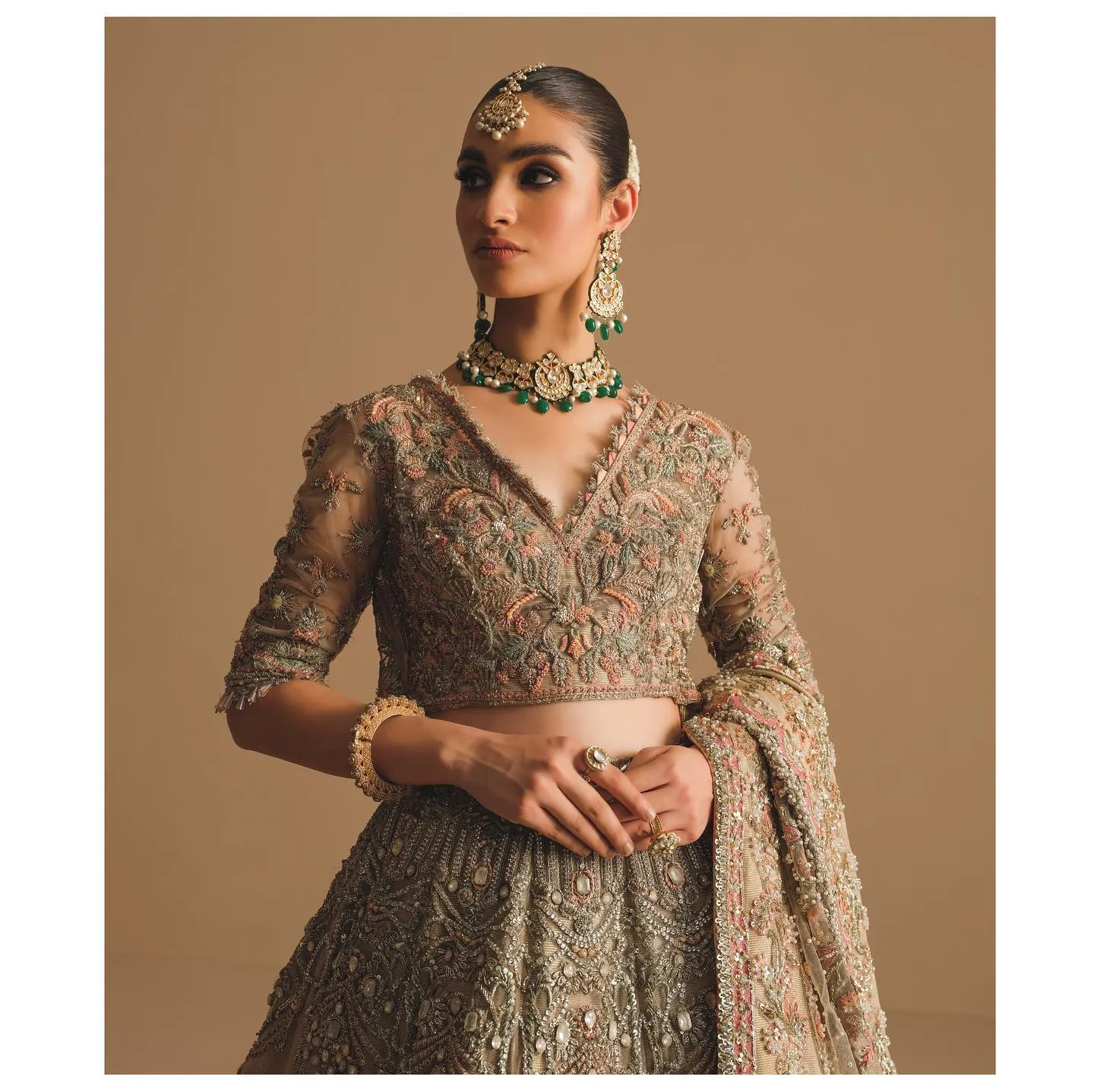 Designer Indian Bridal Wear Peach Gold Lehenga Choli Dress