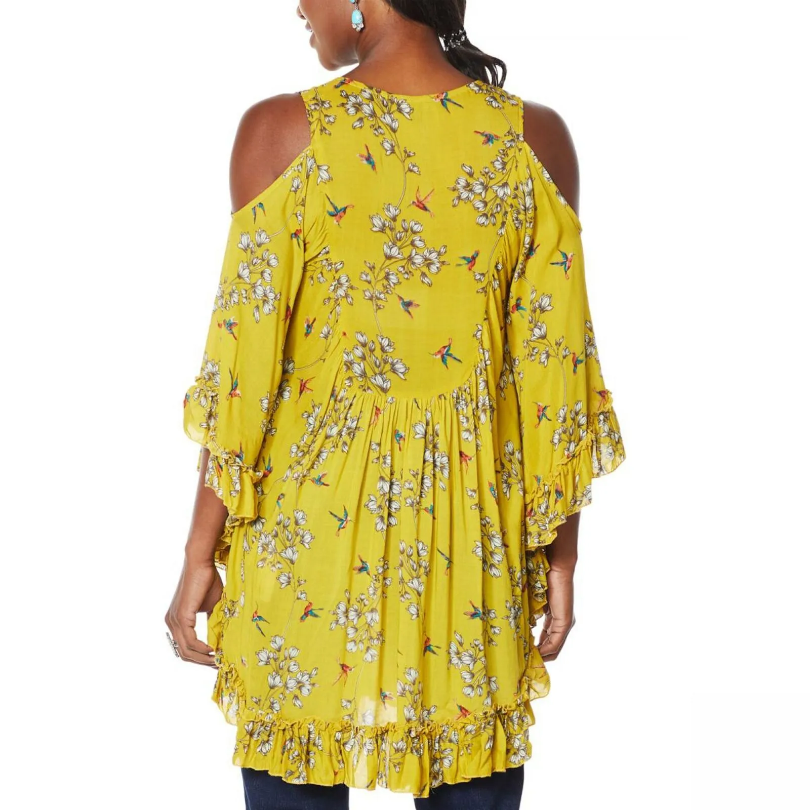 DG2 by Diane Gilman Women's Printed Ruffle Convertible Poncho Blouse