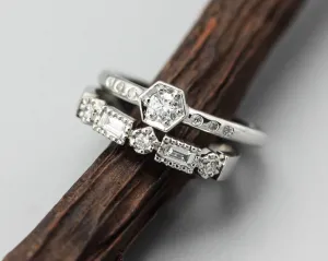 Diamond wedding ring in bezel and prongs setting with white gold band(set of 2)