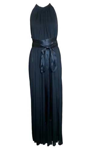 Donald Brooks '70s Black Jersey Halter Gown with Satin Ties