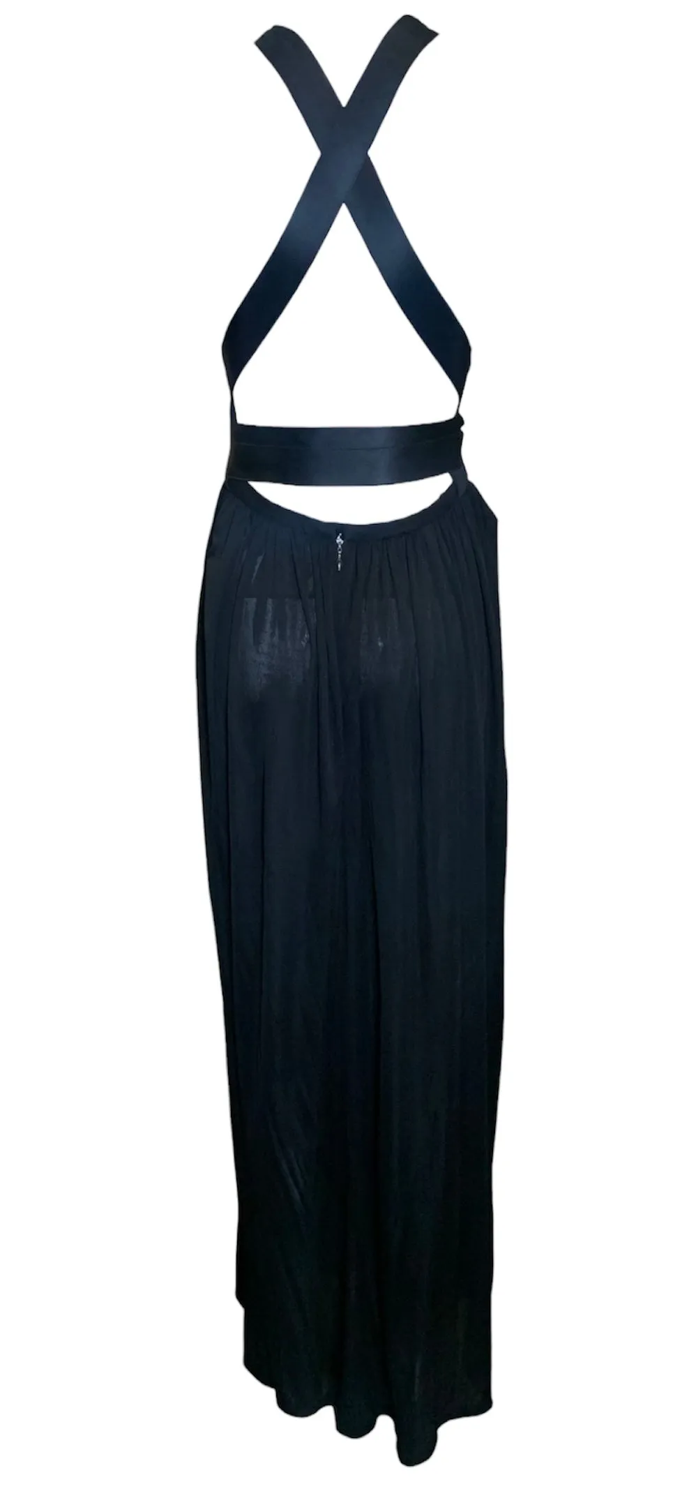 Donald Brooks '70s Black Jersey Halter Gown with Satin Ties