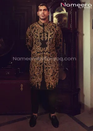 Dulha Sherwani 2021 for Wedding in Black Color #GR20