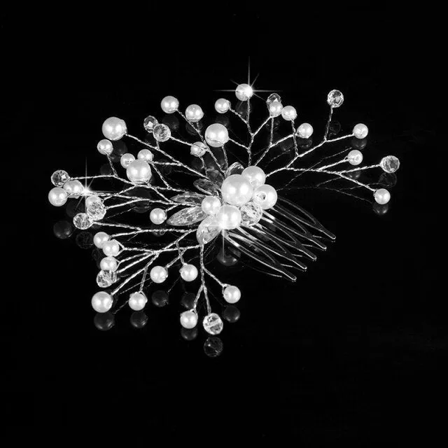 Elegant Bridal Hair Accessory Made With Faux Crystal And Pearls