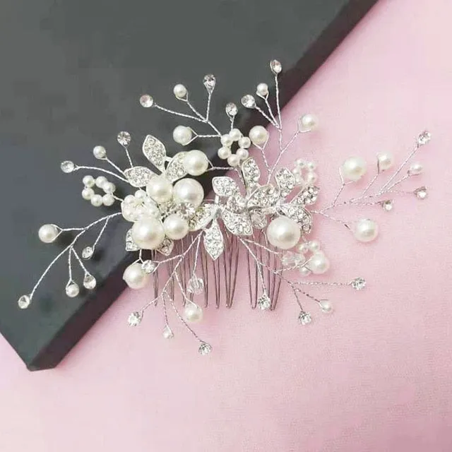 Elegant Bridal Hair Accessory Made With Faux Crystal And Pearls