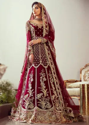 Elegant Cherry Red Embroidered Pakistani Bridal Lehenga pishwas Dress