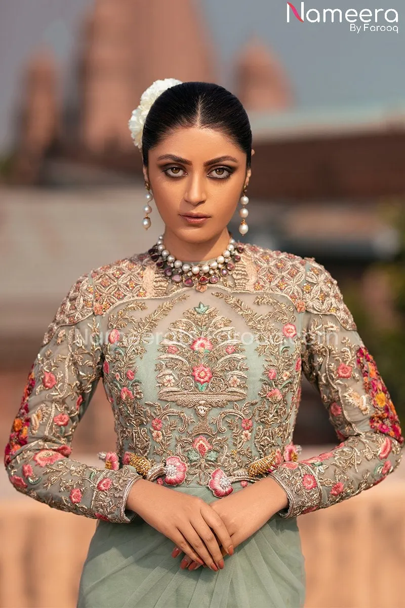 Elegant Floor Length Pakistani Net Gown Dresses #BS169
