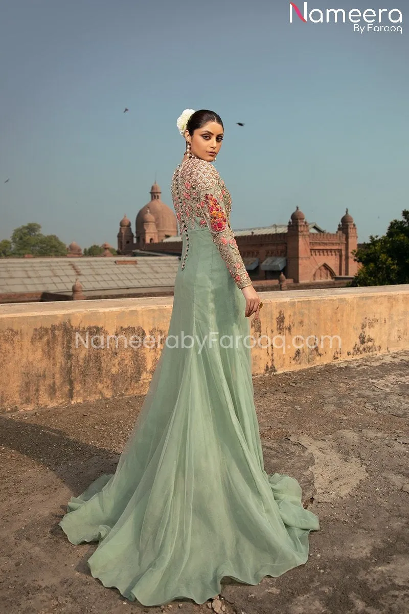 Elegant Floor Length Pakistani Net Gown Dresses #BS169