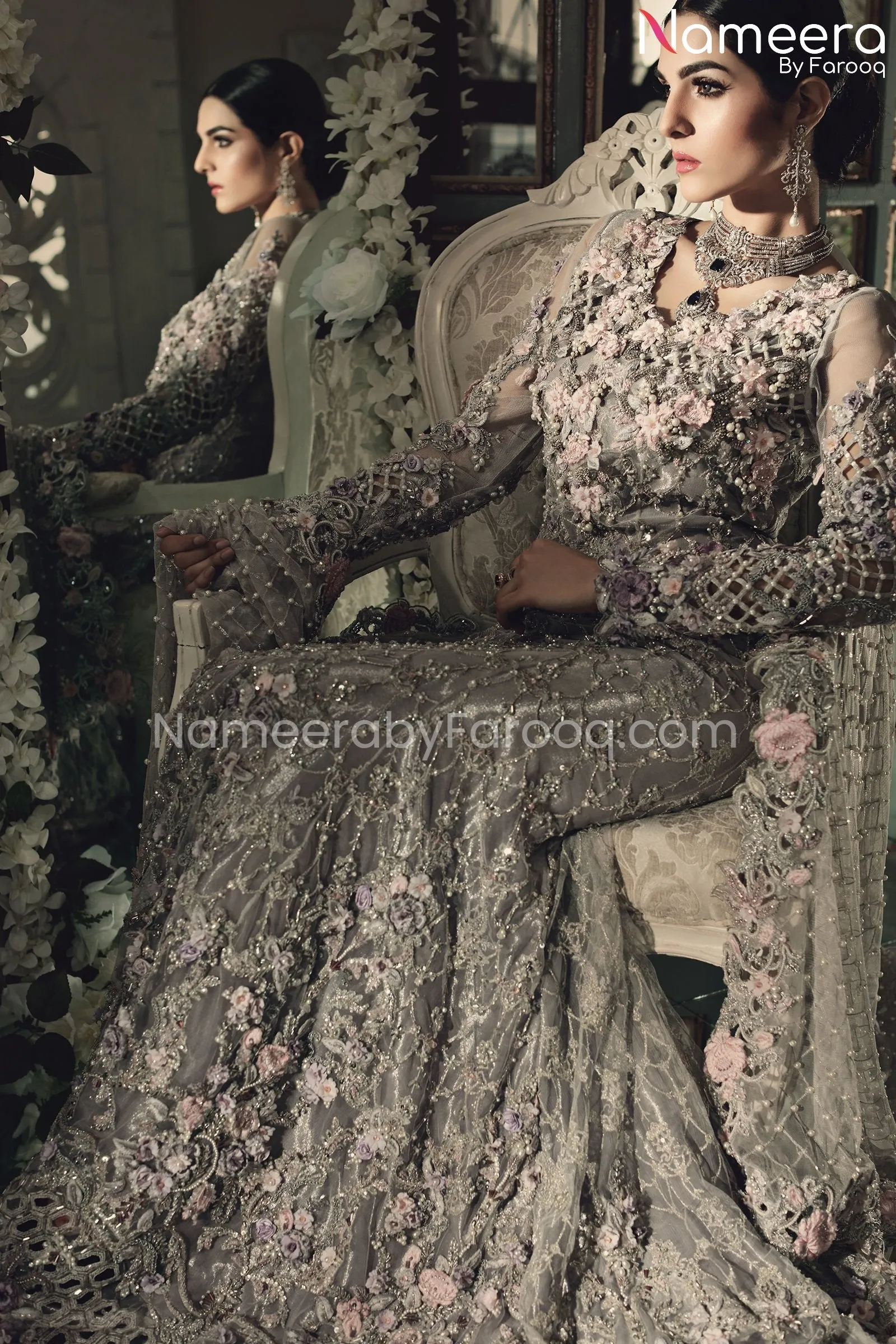 Elegant Grey Pakistani Bridal Maxi Online 2021 #BS78