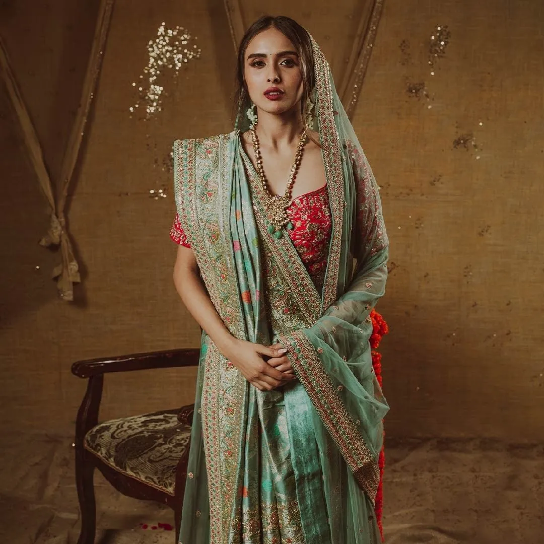 Elegant Indian Ferozi Saree Dress for Bride #BS883