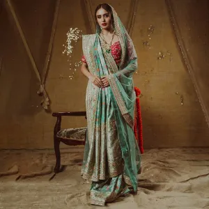 Elegant Indian Ferozi Saree Dress for Bride #BS883
