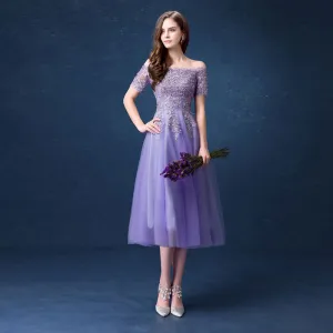 Elegant Off the Shoulder Tulle Flared Cocktail Party Dress