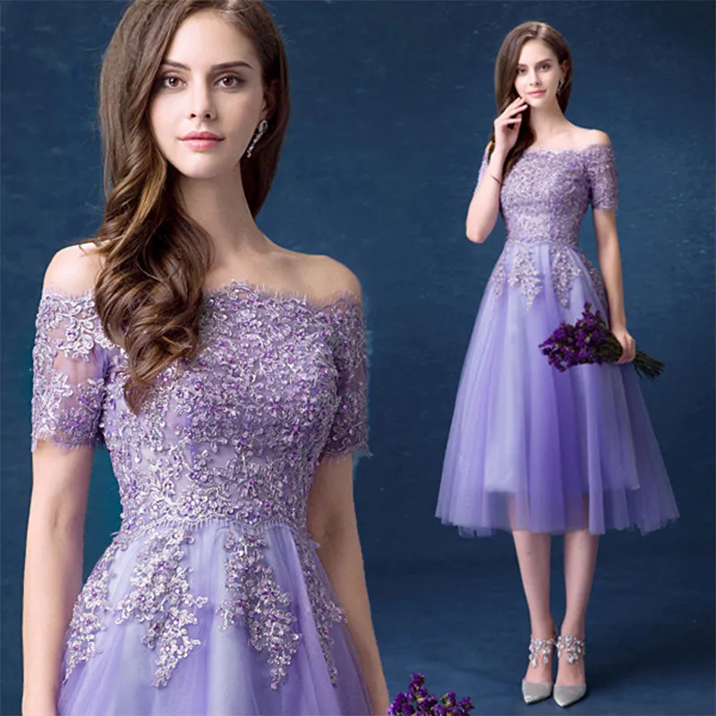 Elegant Off the Shoulder Tulle Flared Cocktail Party Dress