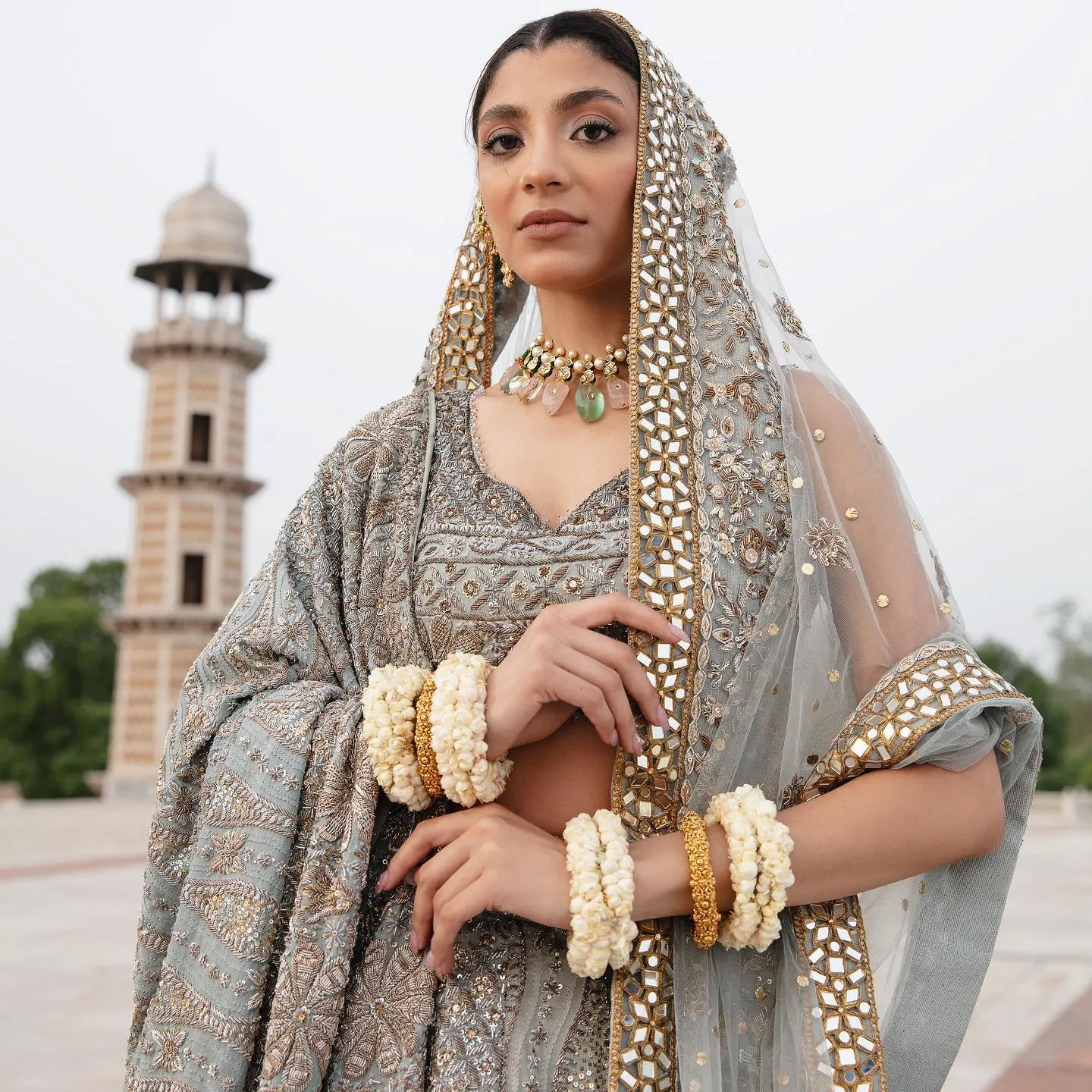 Elegant Pakistani Blue Lehenga Choli and Dupatta Dress