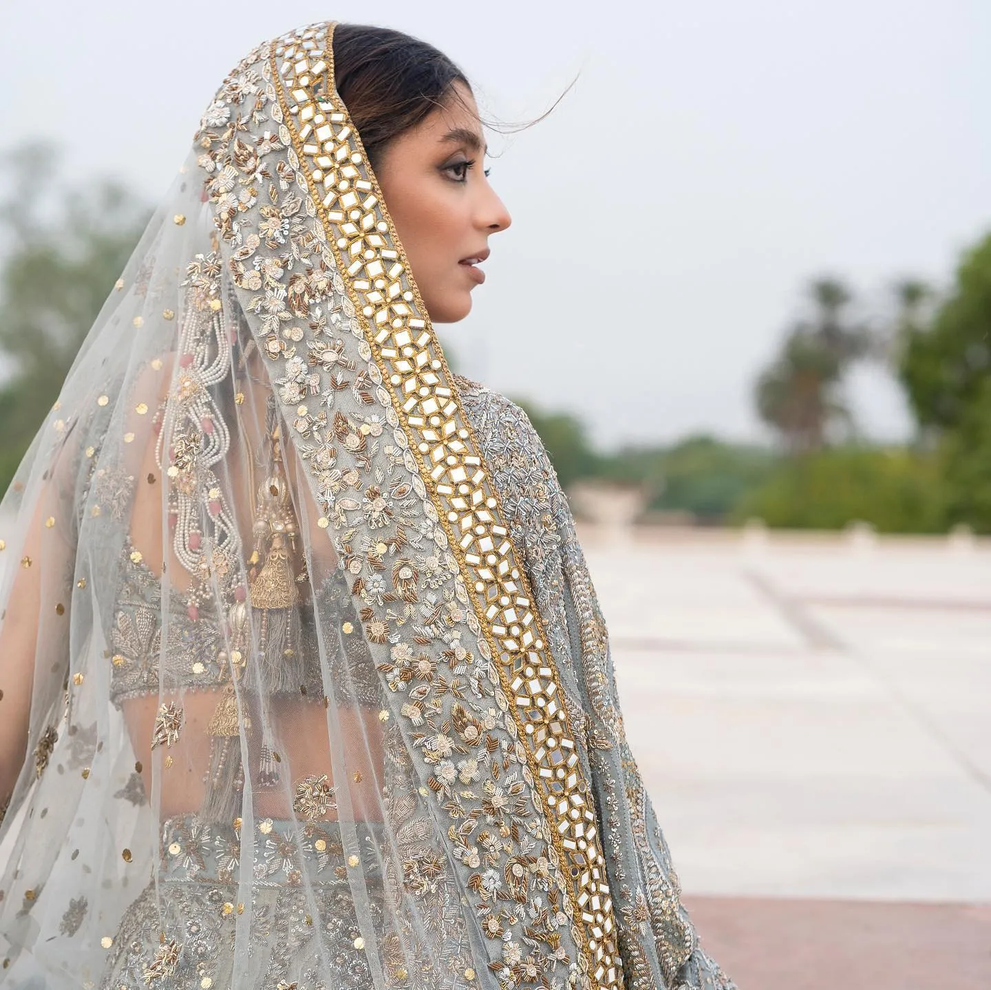 Elegant Pakistani Blue Lehenga Choli and Dupatta Dress