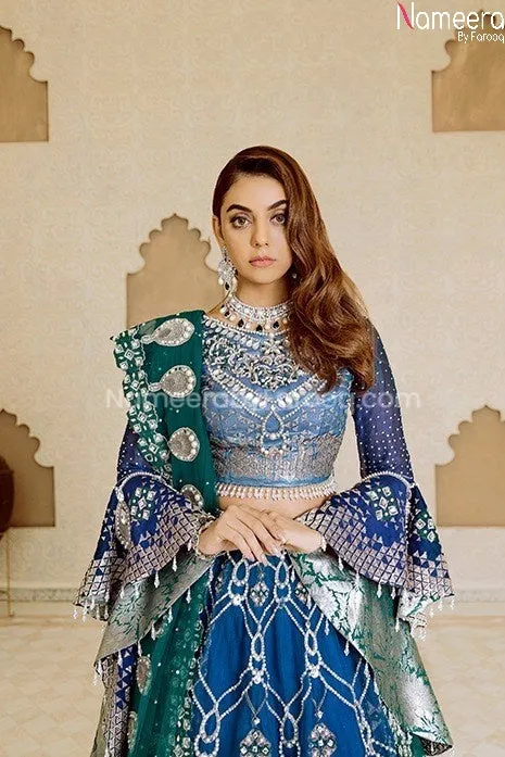 Elegant Pakistani Bridal Dress in Blue Color Online #BB253
