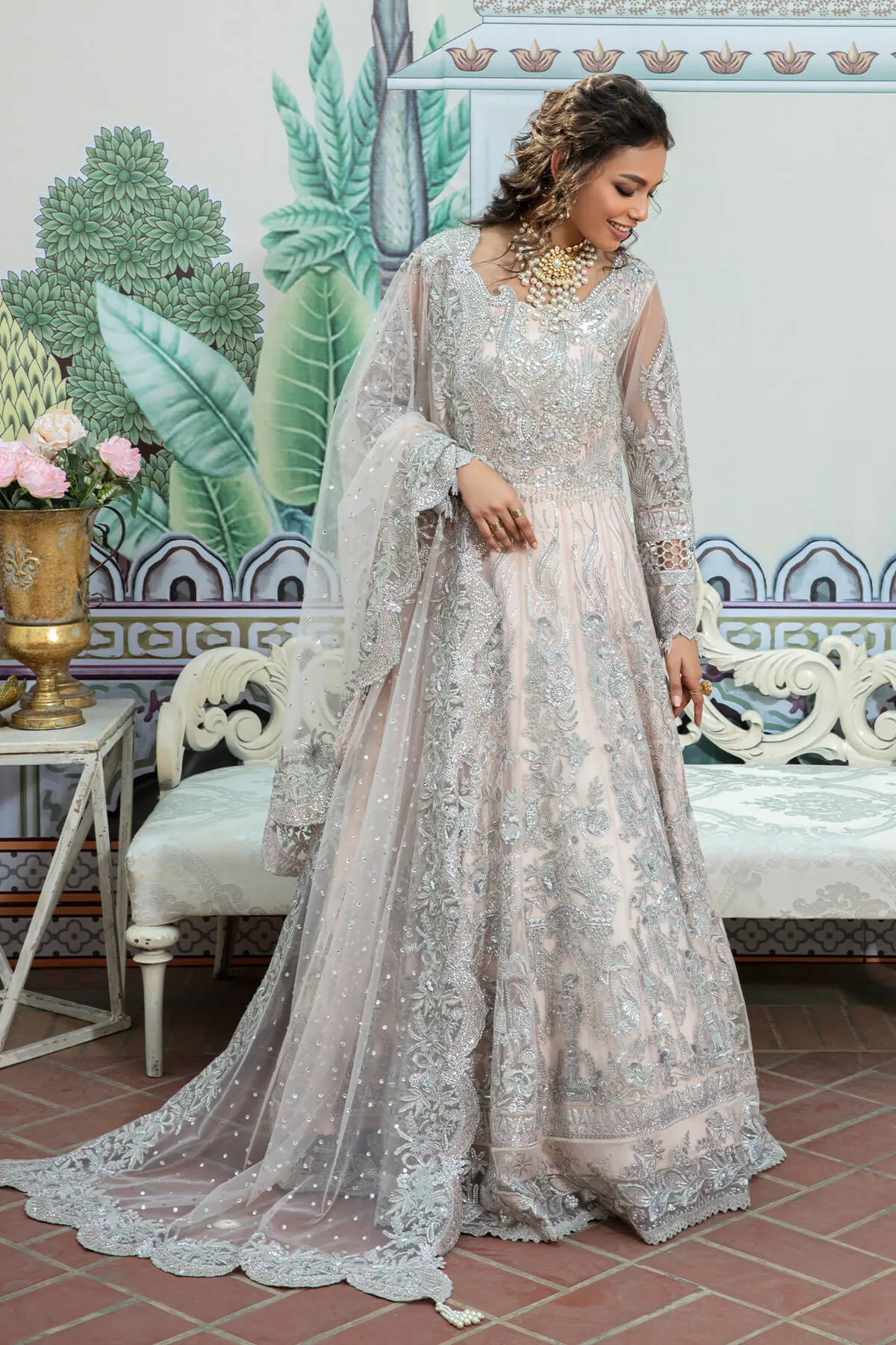Elegant Pakistani Wedding Dress in Pishwas Frock Style