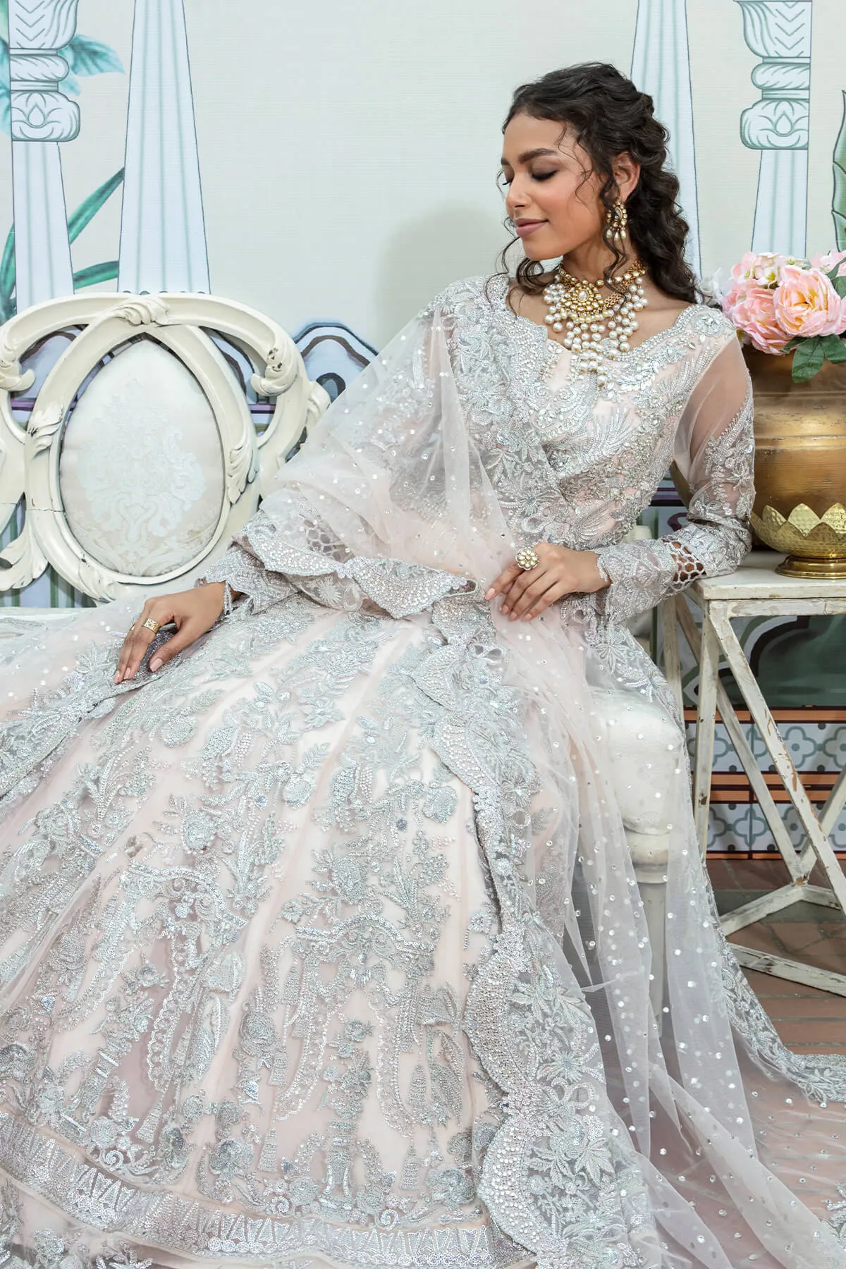 Elegant Pakistani Wedding Dress in Pishwas Frock Style