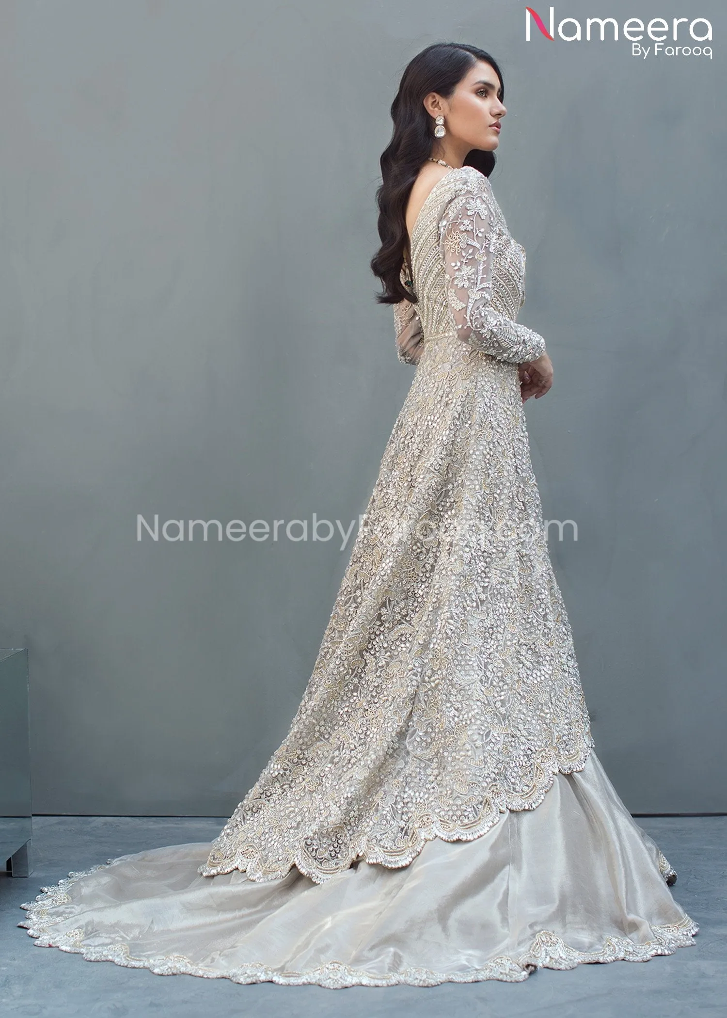 Elegant Silver Bridal Dress Pakistani Online #BS102
