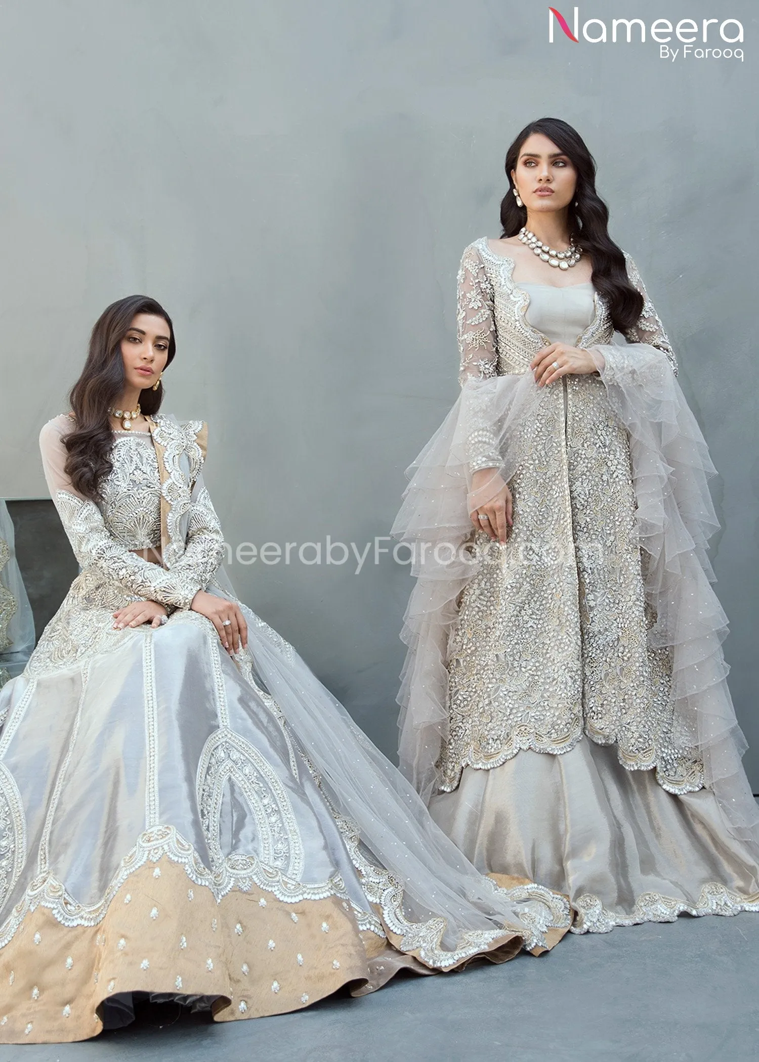 Elegant Silver Bridal Dress Pakistani Online #BS102