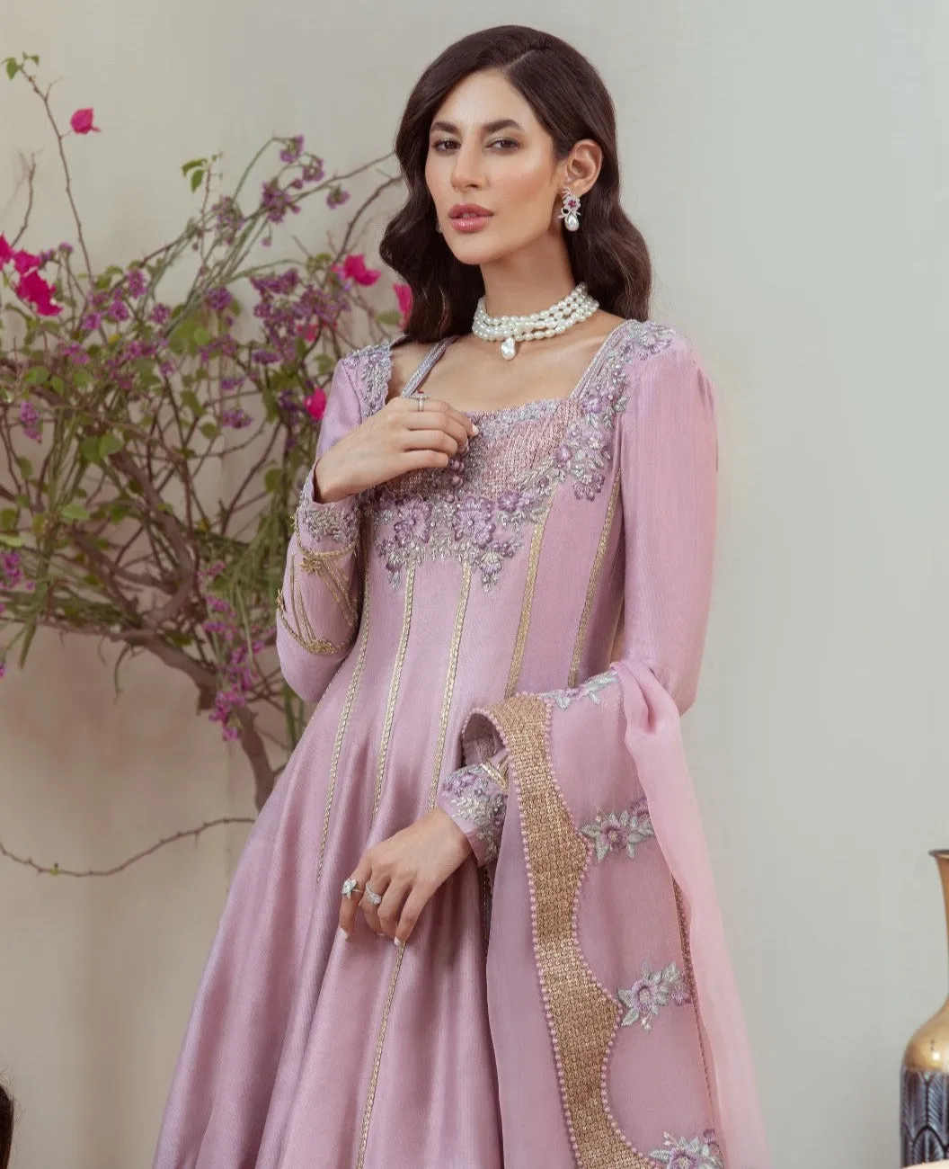 Embellished Silk Pishwas Design Dress for Party Wear