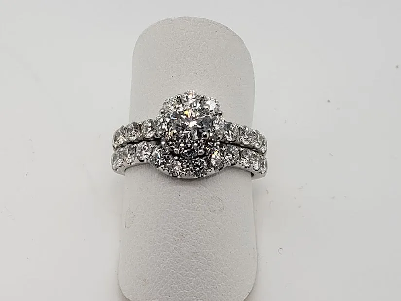 Estate Leo Diamond Wedding Set in 14kt White Gold