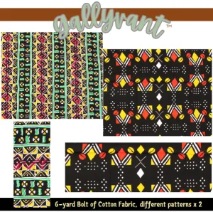 Fabric Bolts - Black, Yellow, Red Shield with Yellow Shells   Red, Yellow, Green - 6 Yards