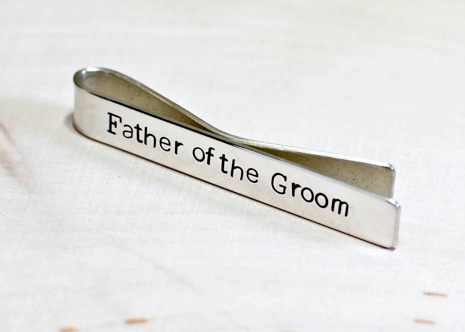 Father of the groom personalized sterling silver wedding tie clip