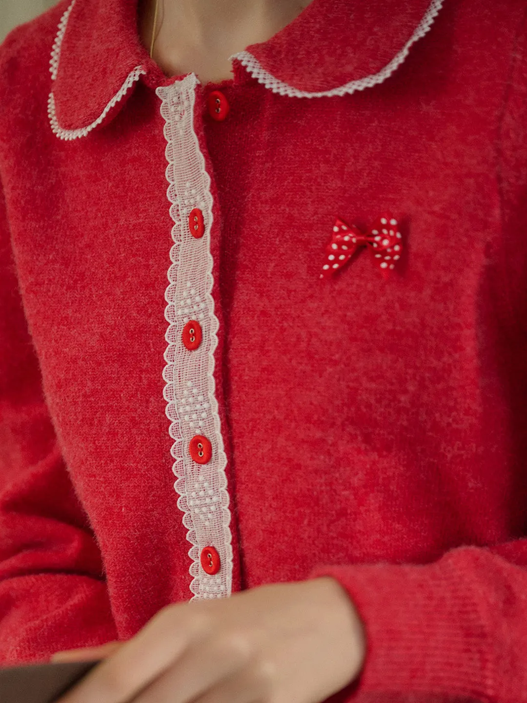 【Final Sale】Laylah Doll Neck Collision Lace Sweater Cardigan