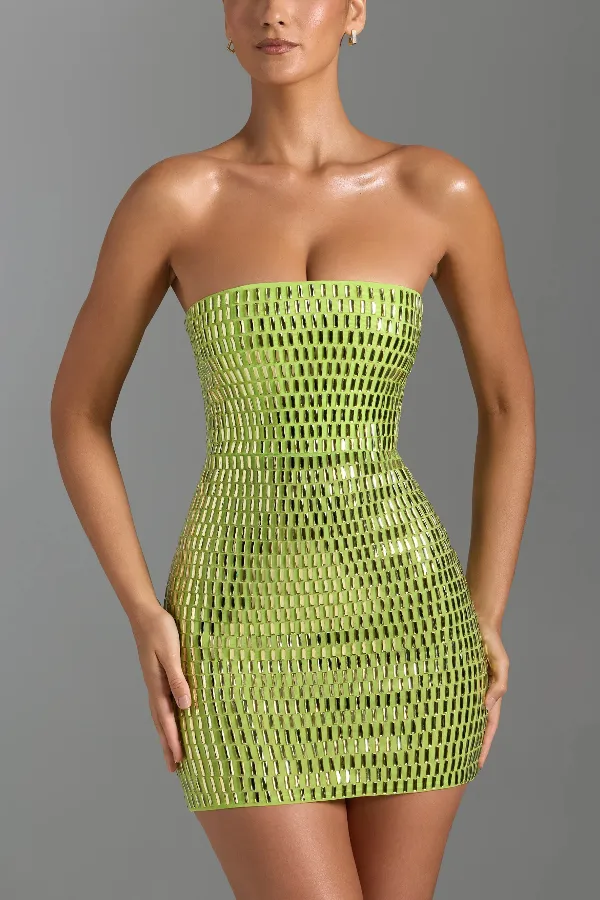 Flash Sculpture Rhinestone Embellished Bandeau Slit Stretch Mini Dress