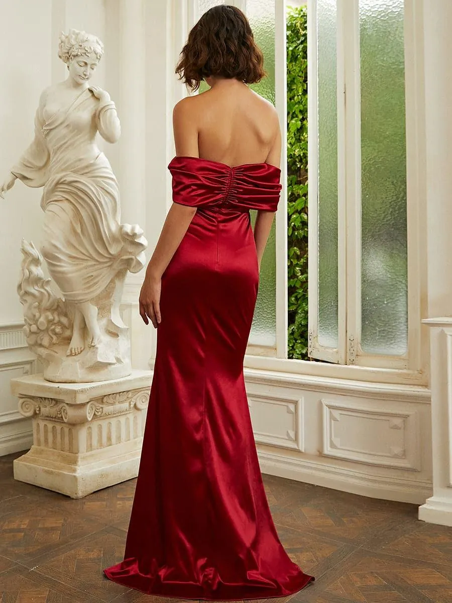 Formal Strapless Red Satin Maxi Evening Dress XJ1560