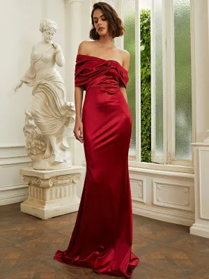 Formal Strapless Red Satin Maxi Evening Dress XJ1560