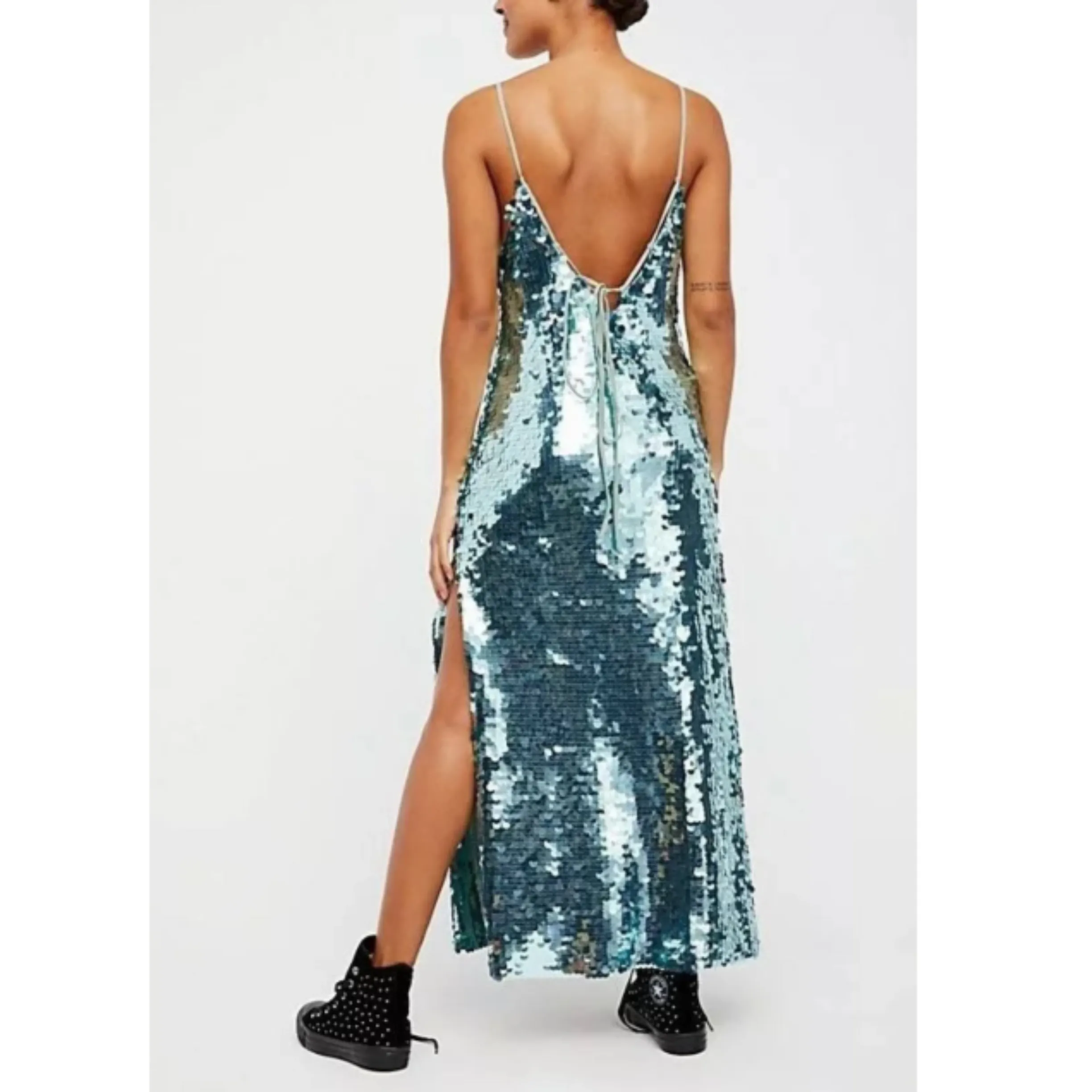 FREE PEOPLE PAILLETTE Mint Party Midi Dress Size 14