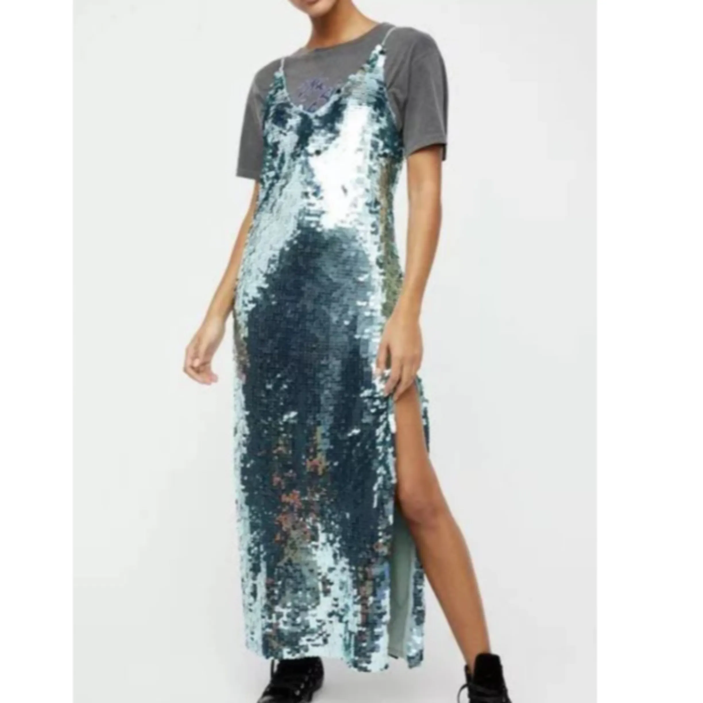 FREE PEOPLE PAILLETTE Mint Party Midi Dress Size 14