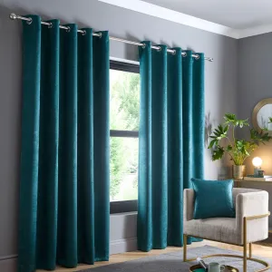 Fusion Strata Eyelet Curtains  - Forest Green