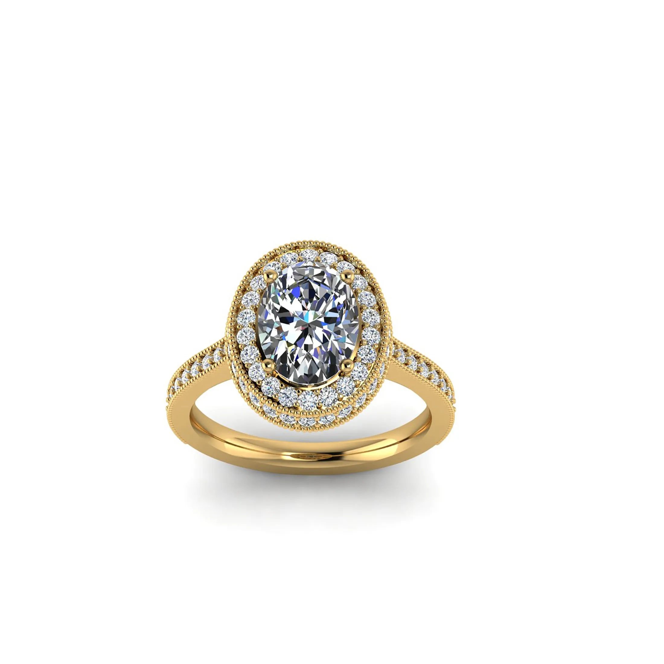 GIA Certified 1.50 Carat Oval Diamond Halo 18k yellow gold Engagement Ring