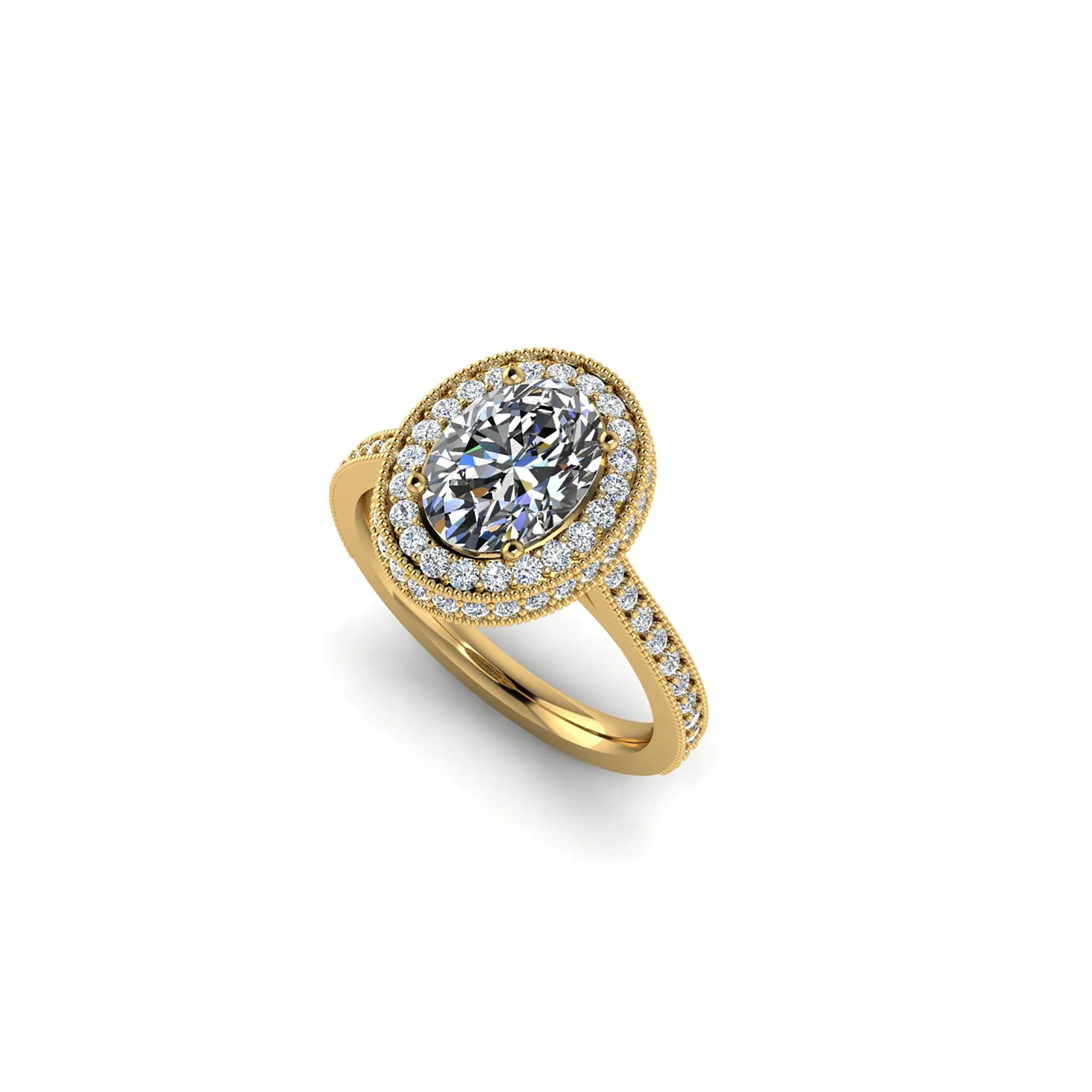 GIA Certified 1.50 Carat Oval Diamond Halo 18k yellow gold Engagement Ring