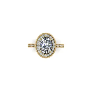 GIA Certified 1.50 Carat Oval Diamond Halo 18k yellow gold Engagement Ring