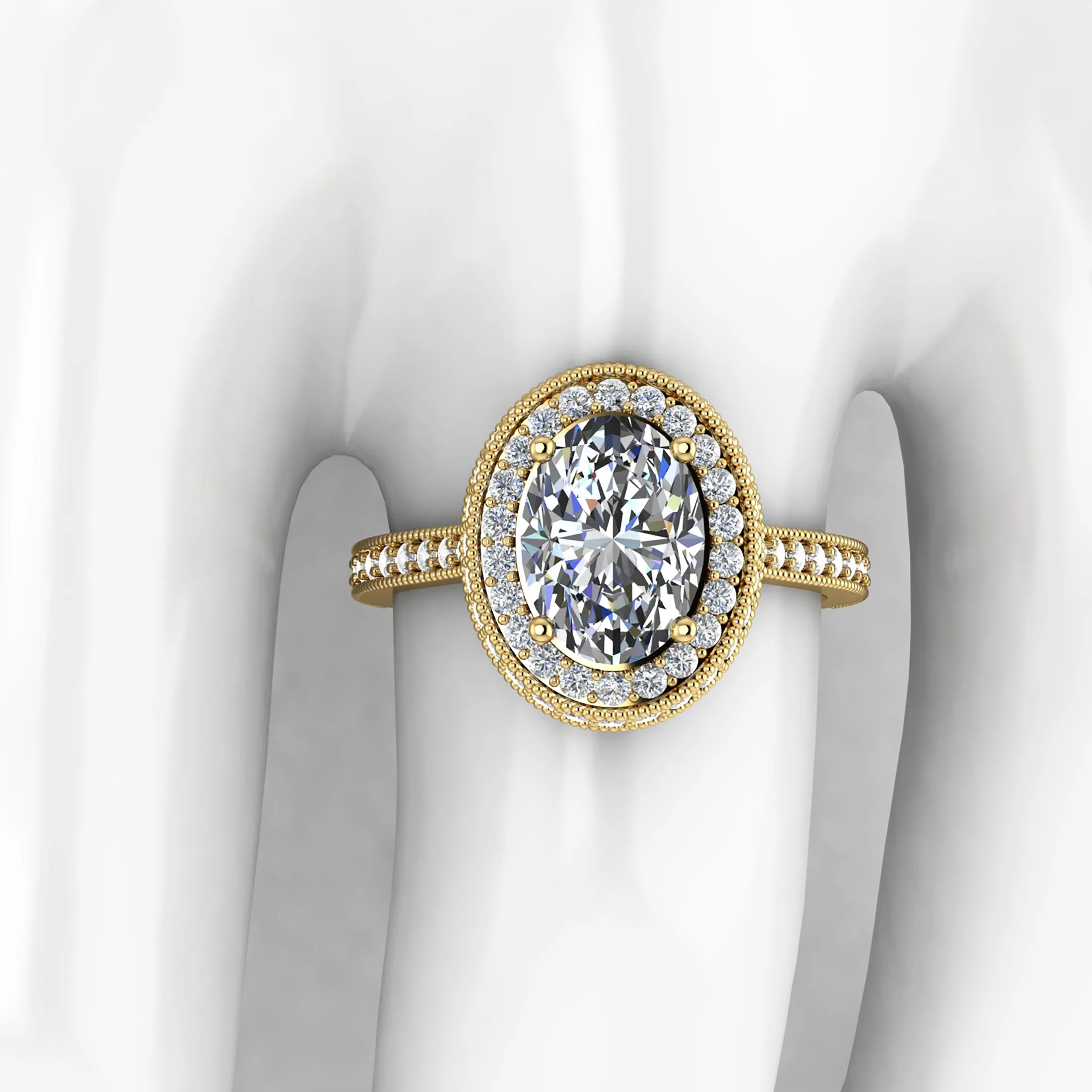 GIA Certified 1.50 Carat Oval Diamond Halo 18k yellow gold Engagement Ring