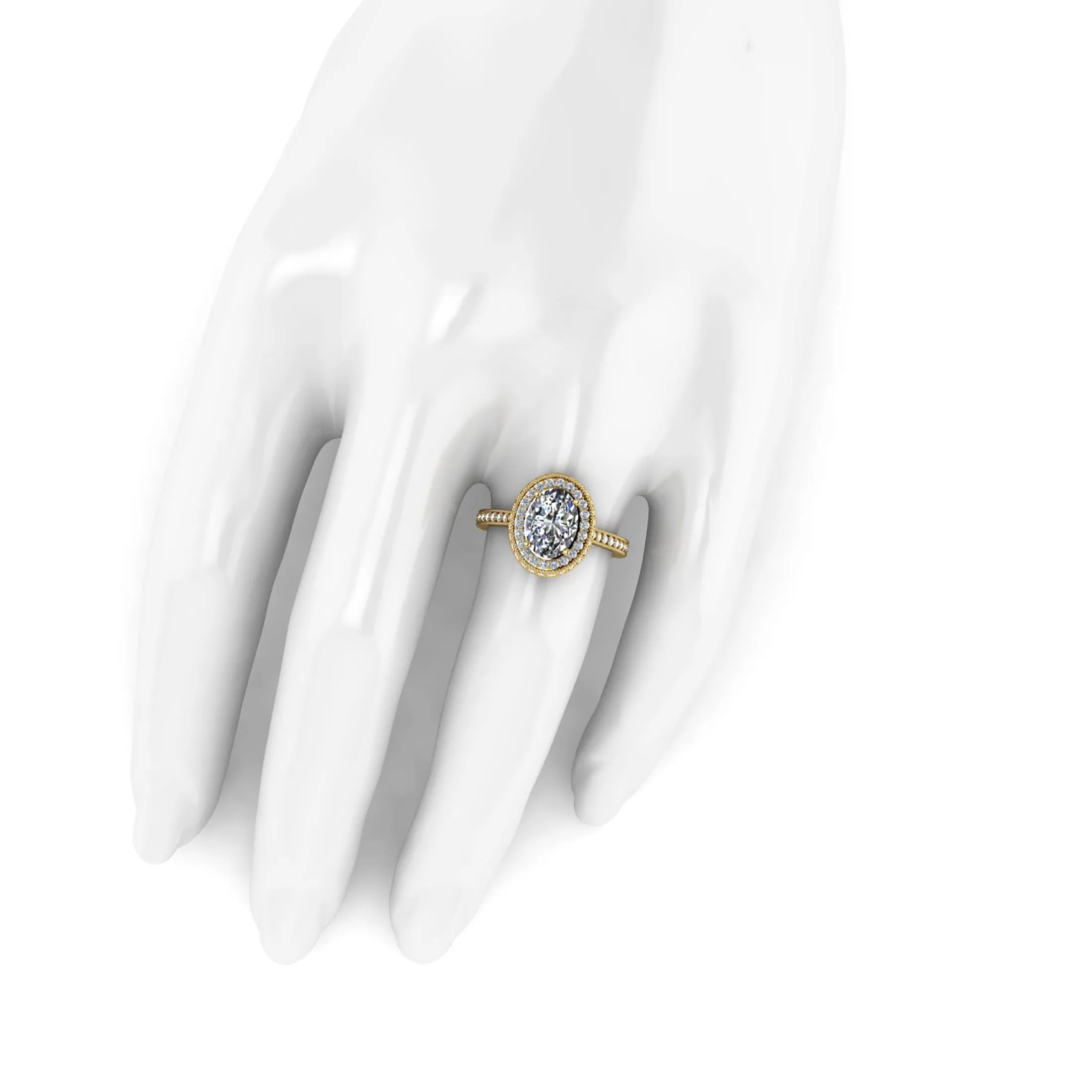 GIA Certified 1.50 Carat Oval Diamond Halo 18k yellow gold Engagement Ring