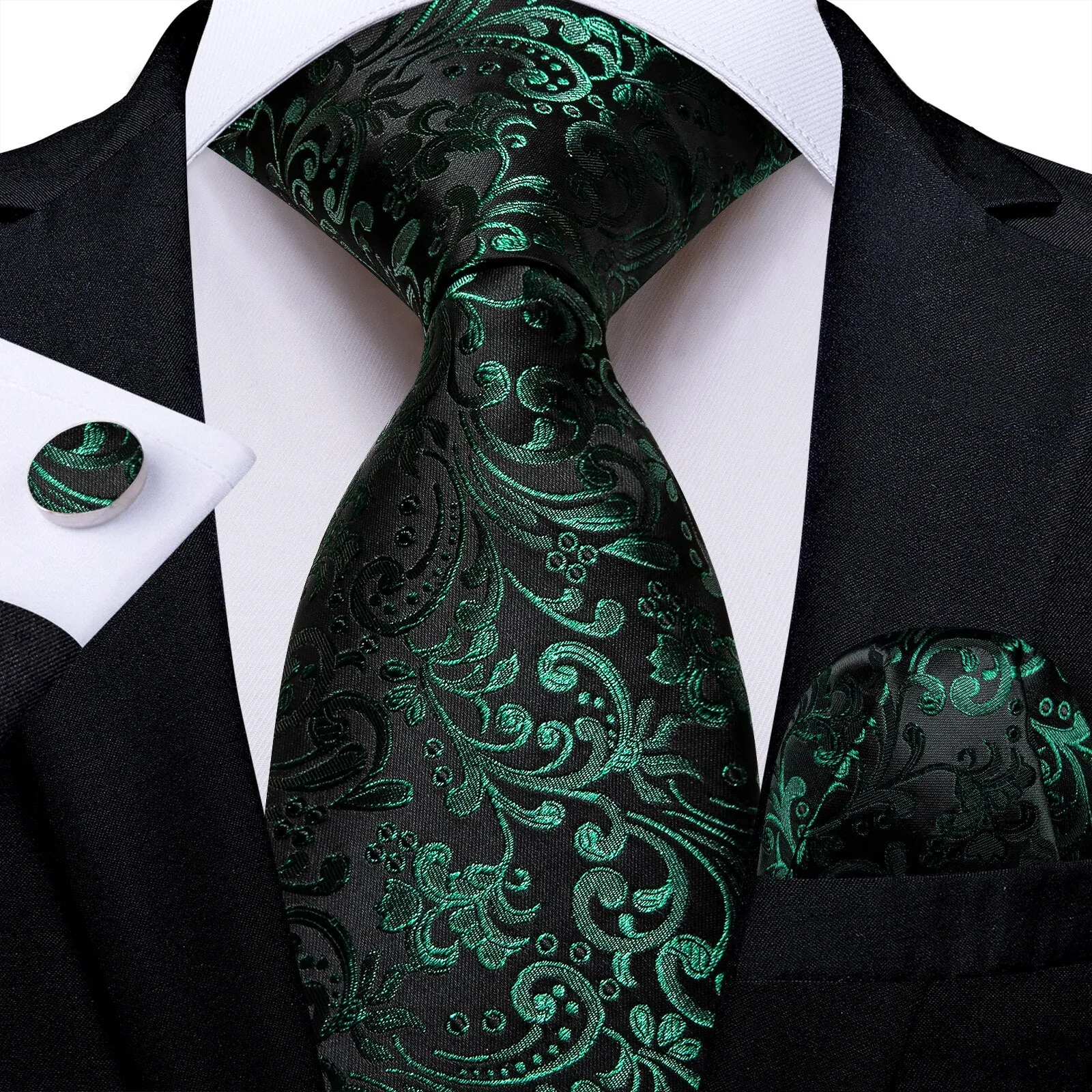 Gift Men Tie Teal Green Paisley Novelty Design Silk Wedding Tie for Men Handky cufflink Tie Set DiBanGu Party Business Fashion