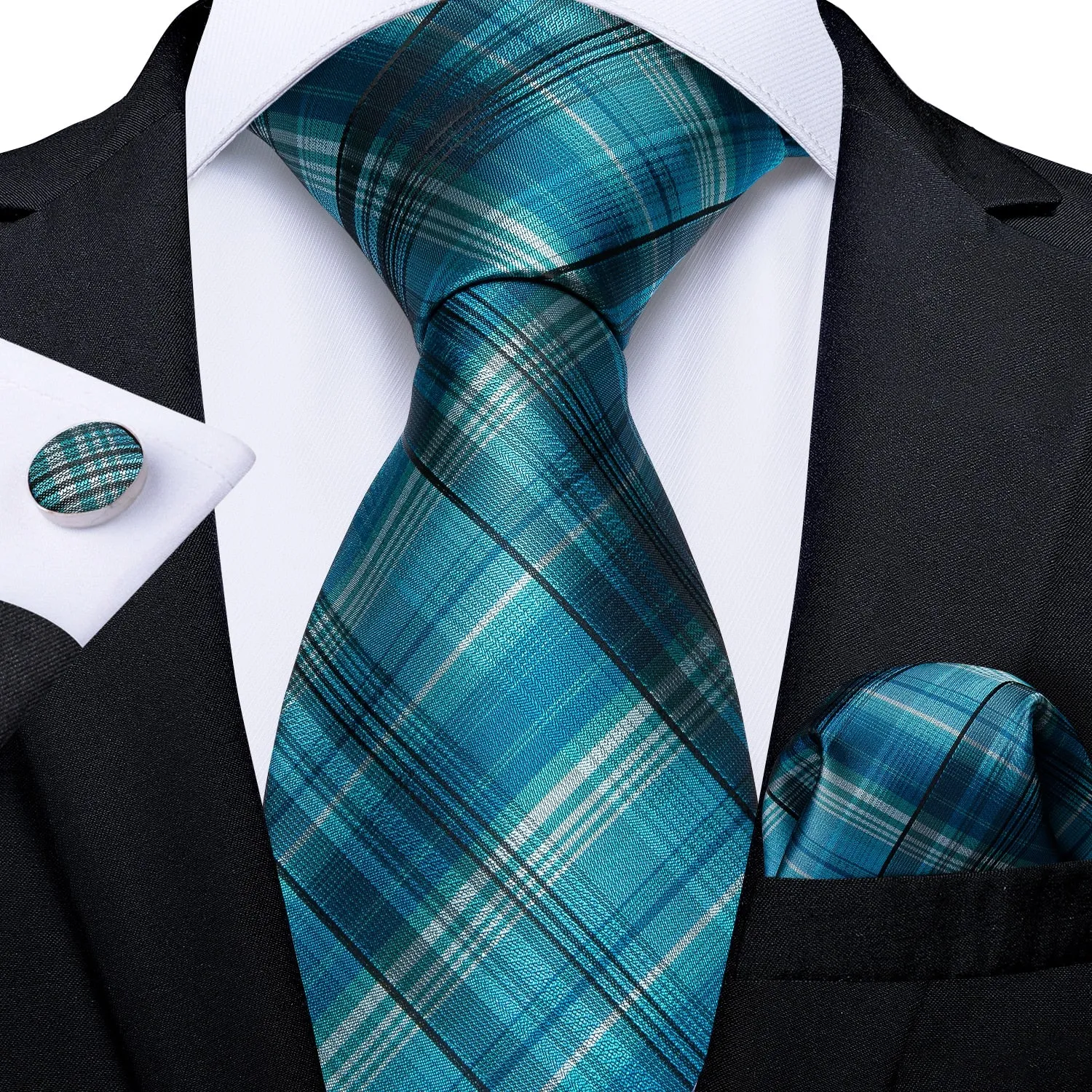 Gift Men Tie Teal Green Paisley Novelty Design Silk Wedding Tie for Men Handky cufflink Tie Set DiBanGu Party Business Fashion