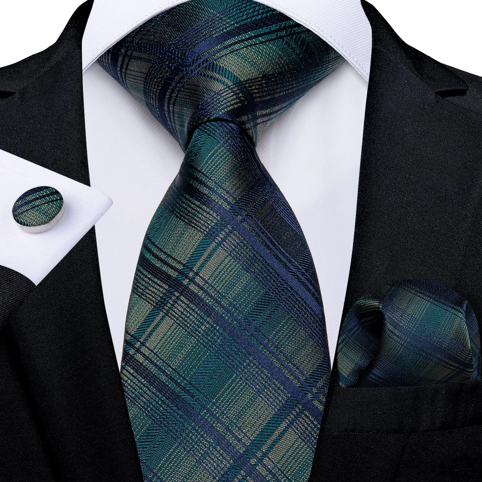 Gift Men Tie Teal Green Paisley Novelty Design Silk Wedding Tie for Men Handky cufflink Tie Set DiBanGu Party Business Fashion
