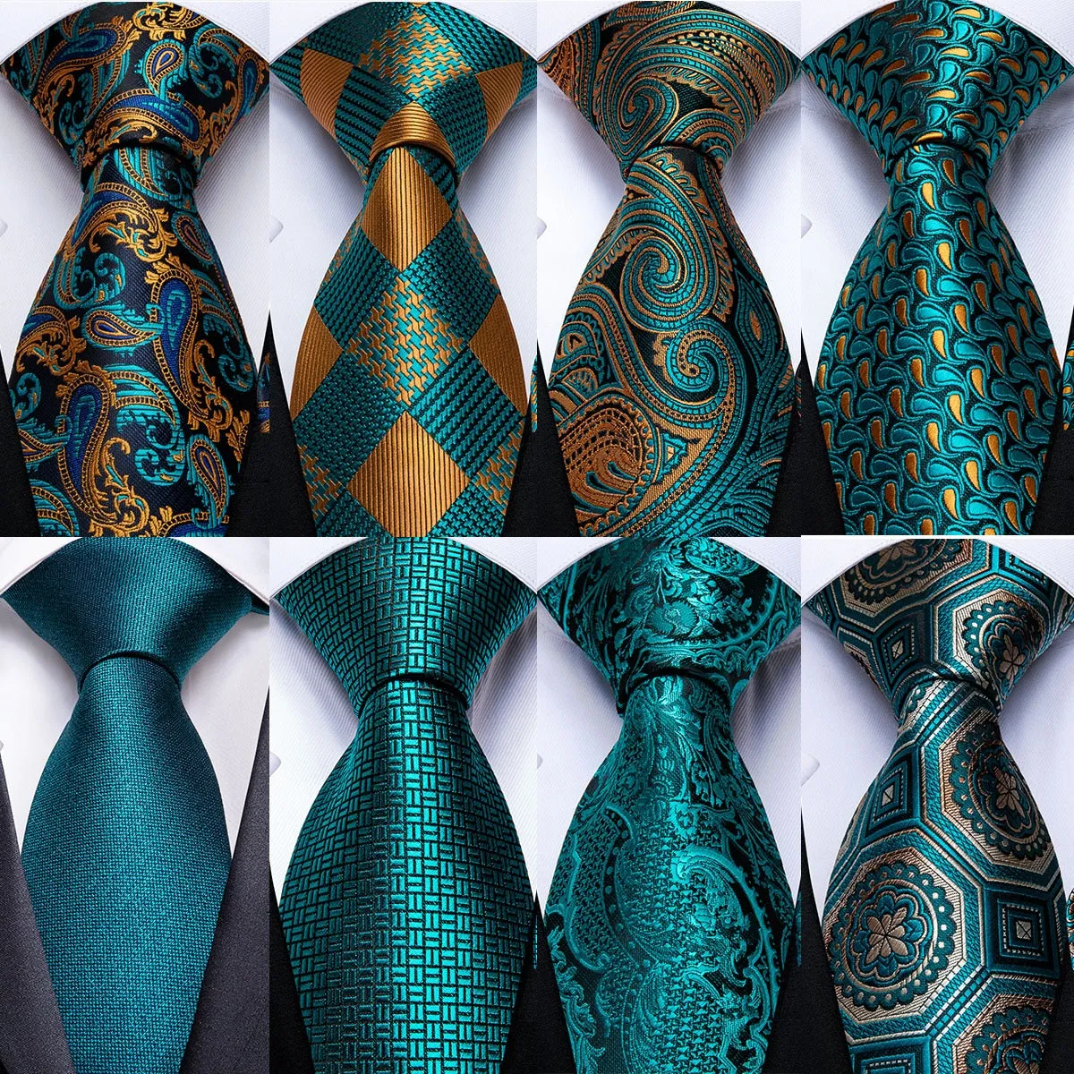 Gift Men Tie Teal Green Paisley Novelty Design Silk Wedding Tie for Men Handky cufflink Tie Set DiBanGu Party Business Fashion