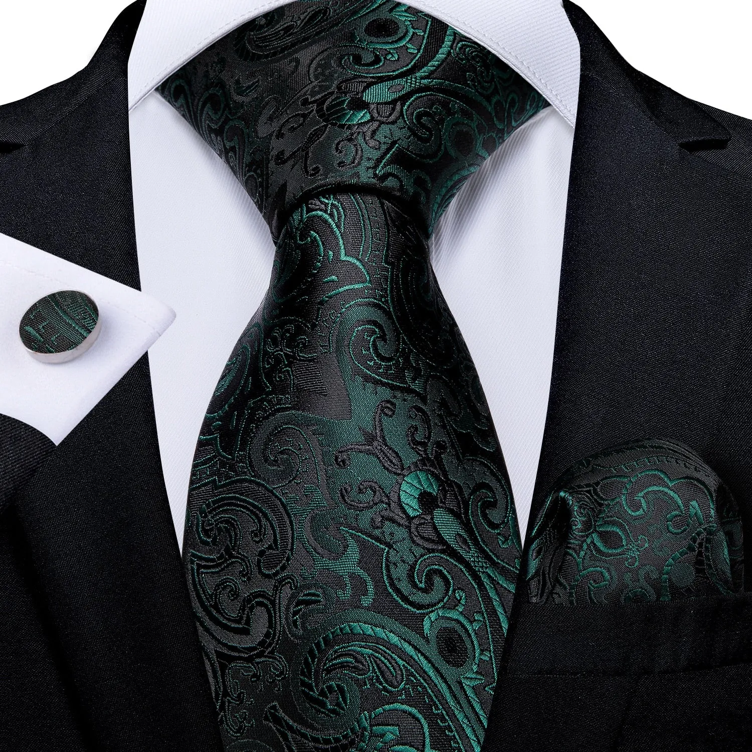 Gift Men Tie Teal Green Paisley Novelty Design Silk Wedding Tie for Men Handky cufflink Tie Set DiBanGu Party Business Fashion