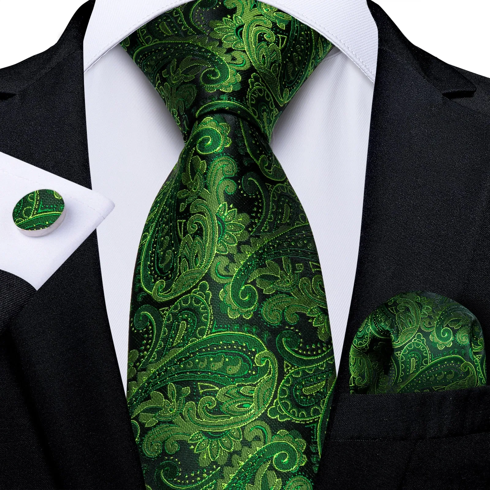 Gift Men Tie Teal Green Paisley Novelty Design Silk Wedding Tie for Men Handky cufflink Tie Set DiBanGu Party Business Fashion