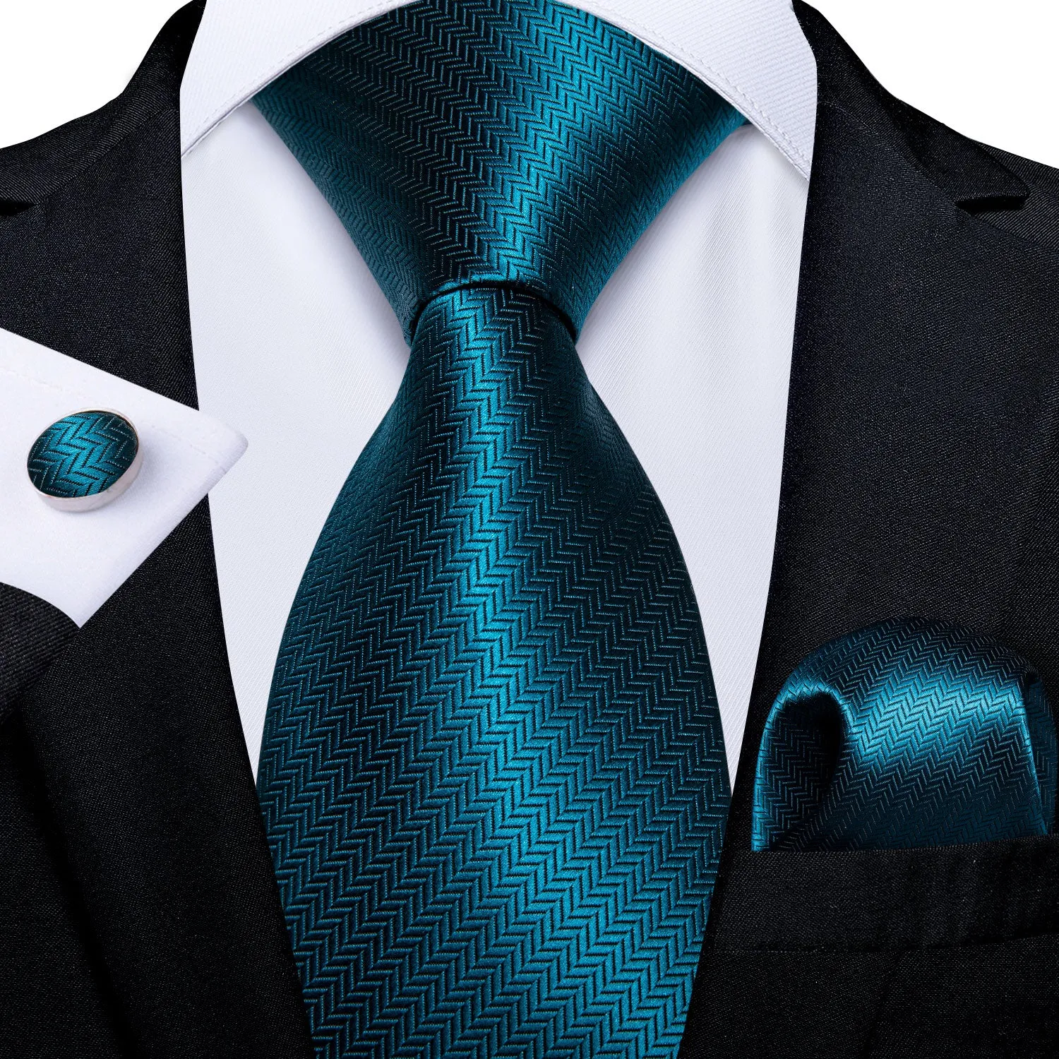Gift Men Tie Teal Green Paisley Novelty Design Silk Wedding Tie for Men Handky cufflink Tie Set DiBanGu Party Business Fashion