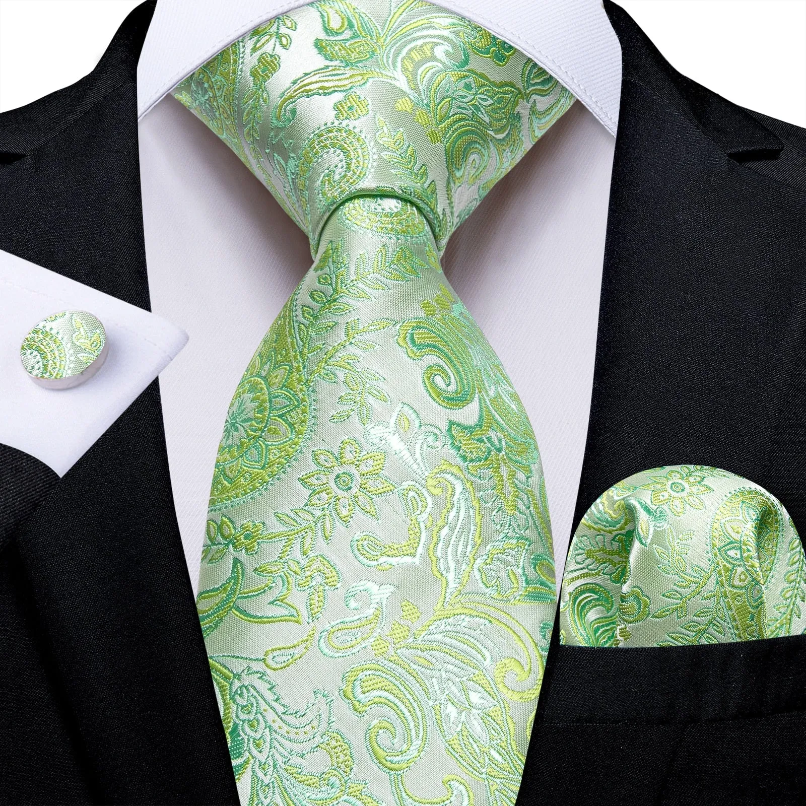 Gift Men Tie Teal Green Paisley Novelty Design Silk Wedding Tie for Men Handky cufflink Tie Set DiBanGu Party Business Fashion
