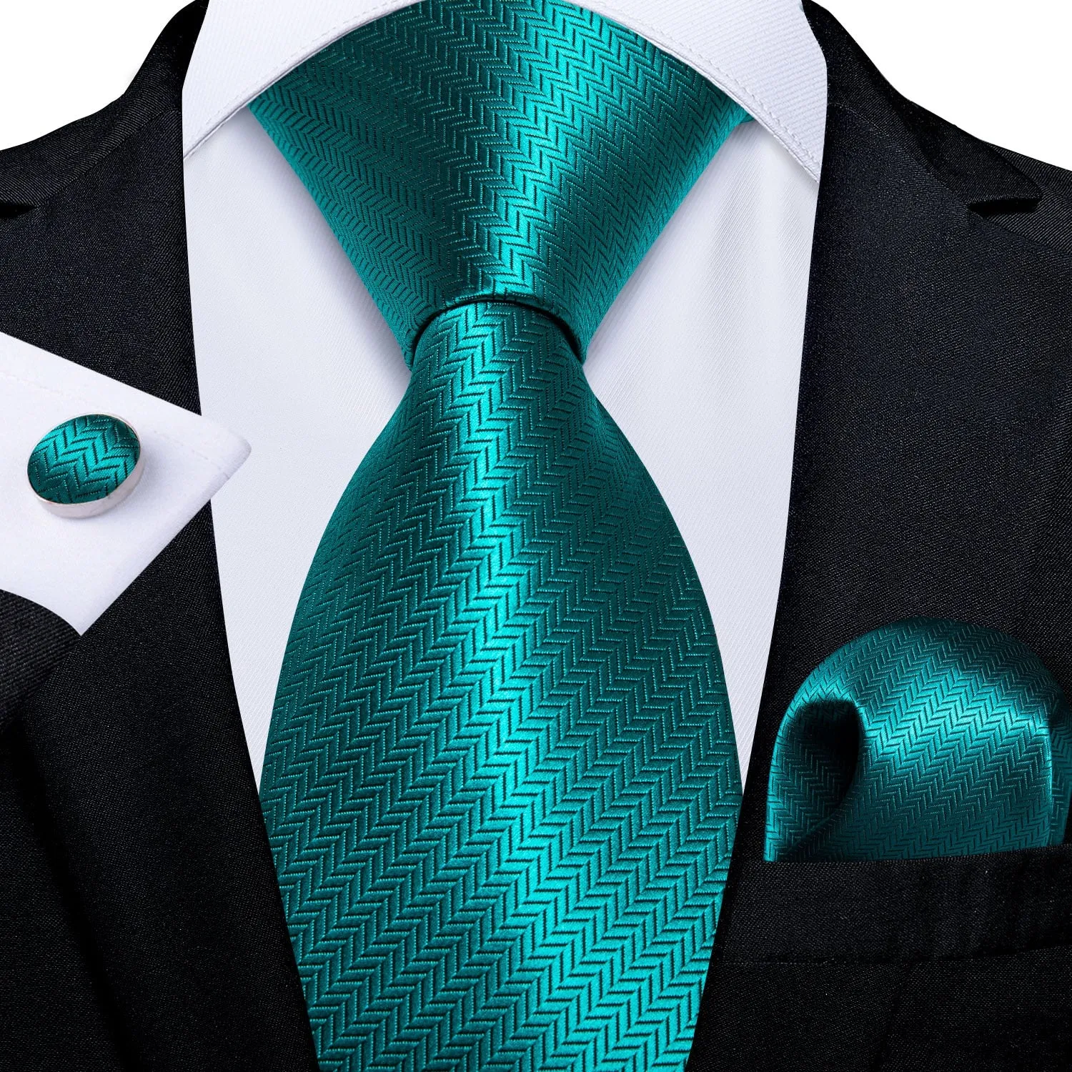 Gift Men Tie Teal Green Paisley Novelty Design Silk Wedding Tie for Men Handky cufflink Tie Set DiBanGu Party Business Fashion