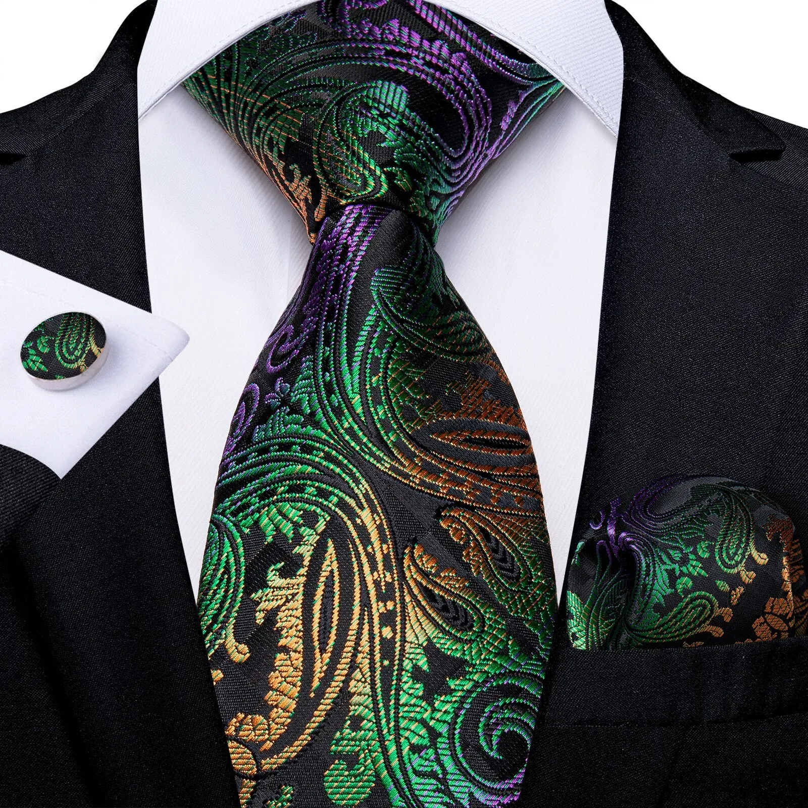Gift Men Tie Teal Green Paisley Novelty Design Silk Wedding Tie for Men Handky cufflink Tie Set DiBanGu Party Business Fashion
